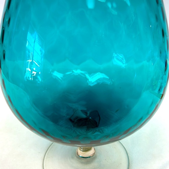 Mid century modern  handblownturquoise glass  JUMBO sized diamond optic snifter - Picture 8 of 10